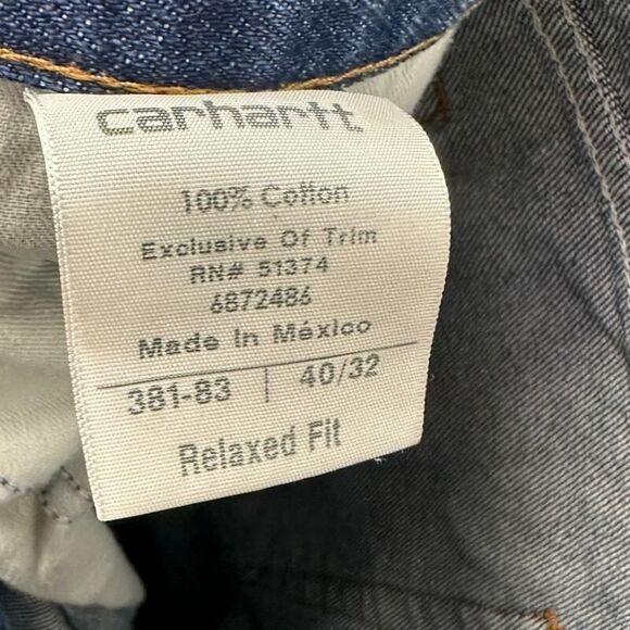 Carhartt Jeans Mens 40X32 Blue Relaxed Fit Straight Leg 5 Pocket Logo Denim Pant - Picture 4 of 7